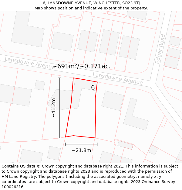 6, LANSDOWNE AVENUE, WINCHESTER, SO23 9TJ: Plot and title map