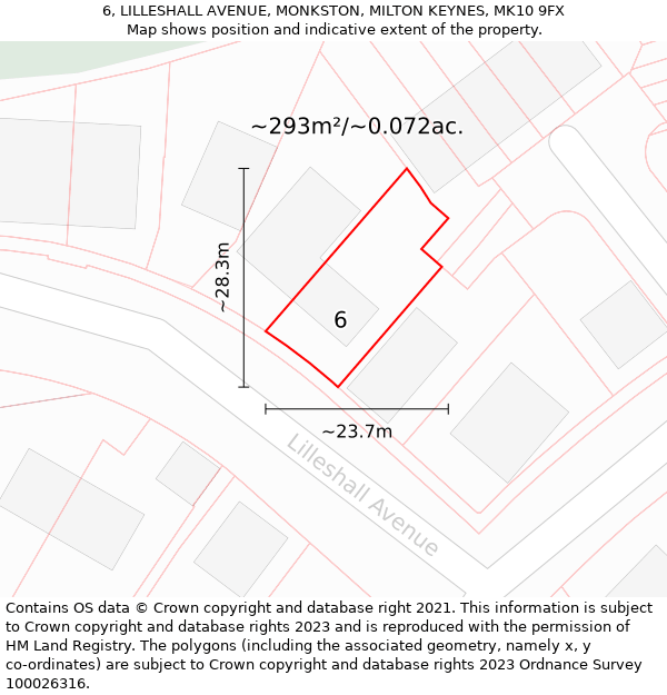 6, LILLESHALL AVENUE, MONKSTON, MILTON KEYNES, MK10 9FX: Plot and title map