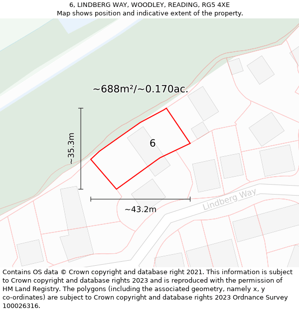 6, LINDBERG WAY, WOODLEY, READING, RG5 4XE: Plot and title map