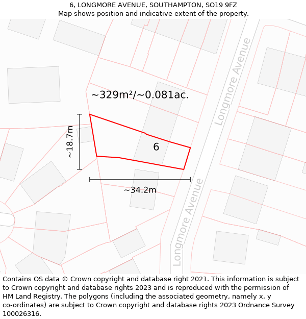 6, LONGMORE AVENUE, SOUTHAMPTON, SO19 9FZ: Plot and title map