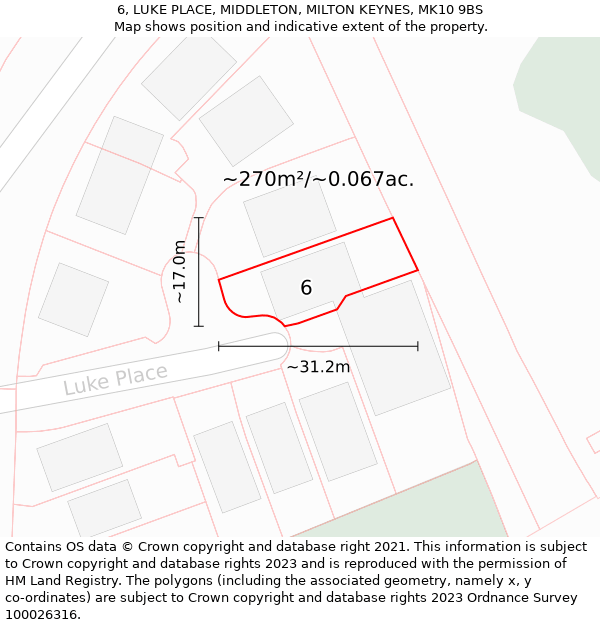 6, LUKE PLACE, MIDDLETON, MILTON KEYNES, MK10 9BS: Plot and title map