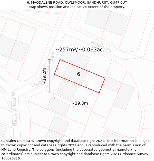 6, MAGDALENE ROAD, OWLSMOOR, SANDHURST, GU47 0UT: Plot and title map