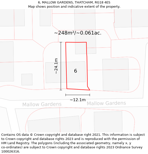 6, MALLOW GARDENS, THATCHAM, RG18 4ES: Plot and title map