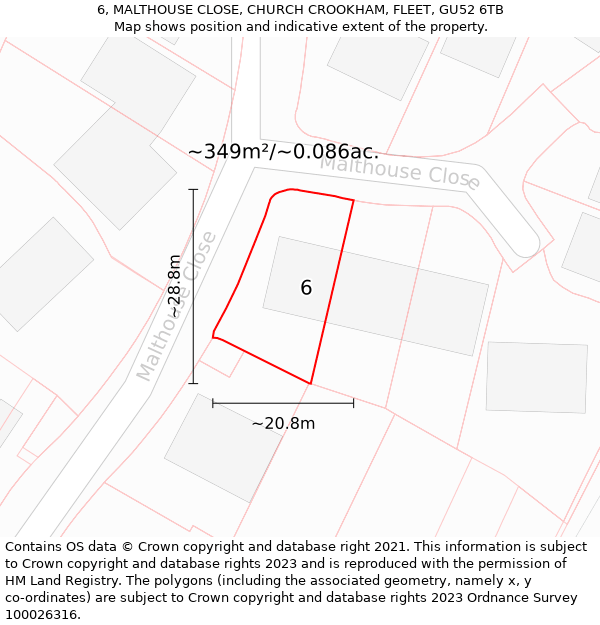 6, MALTHOUSE CLOSE, CHURCH CROOKHAM, FLEET, GU52 6TB: Plot and title map