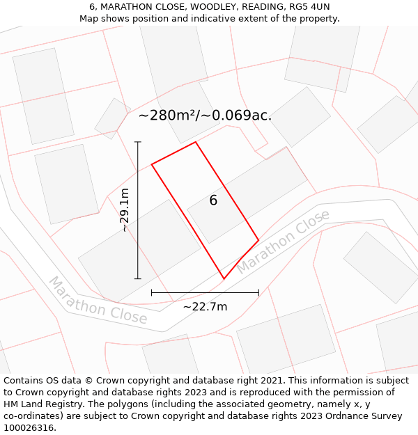 6, MARATHON CLOSE, WOODLEY, READING, RG5 4UN: Plot and title map