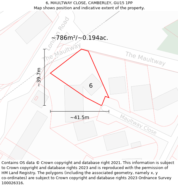 6, MAULTWAY CLOSE, CAMBERLEY, GU15 1PP: Plot and title map