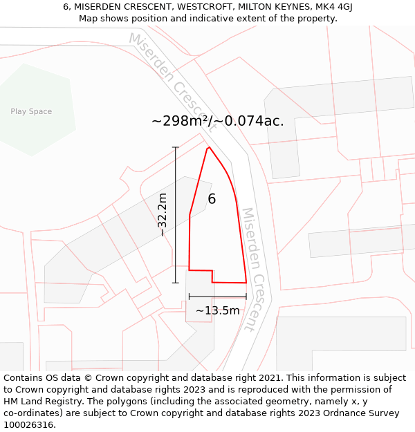 6, MISERDEN CRESCENT, WESTCROFT, MILTON KEYNES, MK4 4GJ: Plot and title map