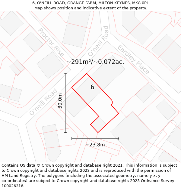 6, O'NEILL ROAD, GRANGE FARM, MILTON KEYNES, MK8 0PL: Plot and title map