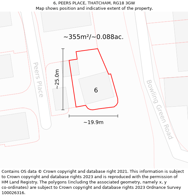 6, PEERS PLACE, THATCHAM, RG18 3GW: Plot and title map