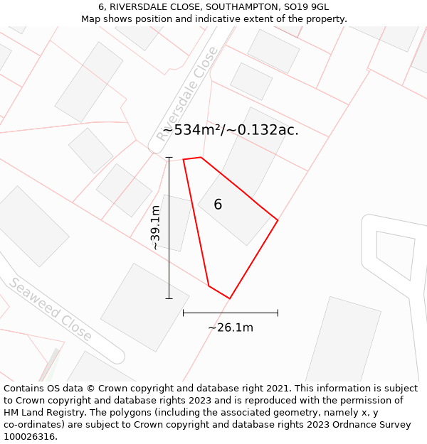 6, RIVERSDALE CLOSE, SOUTHAMPTON, SO19 9GL: Plot and title map