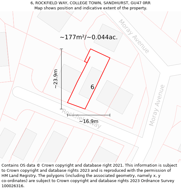 6, ROCKFIELD WAY, COLLEGE TOWN, SANDHURST, GU47 0RR: Plot and title map