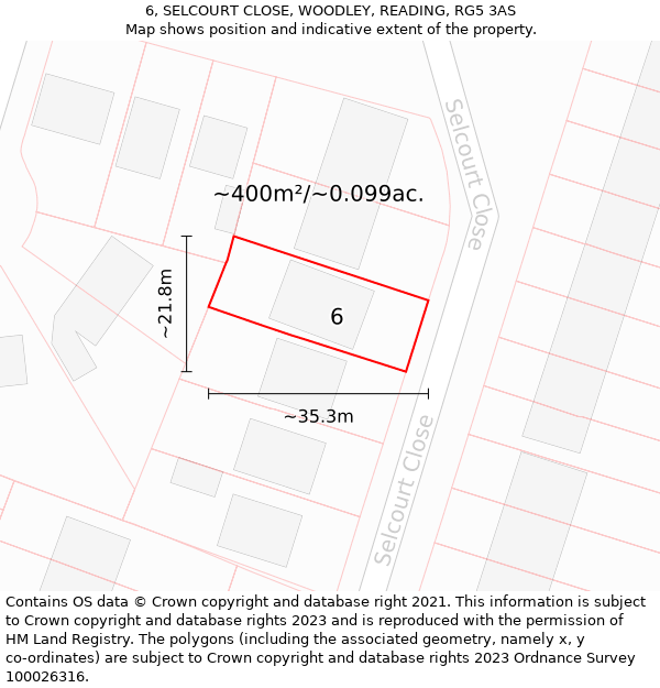 6, SELCOURT CLOSE, WOODLEY, READING, RG5 3AS: Plot and title map