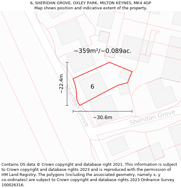 6, SHERIDAN GROVE, OXLEY PARK, MILTON KEYNES, MK4 4GP: Plot and title map