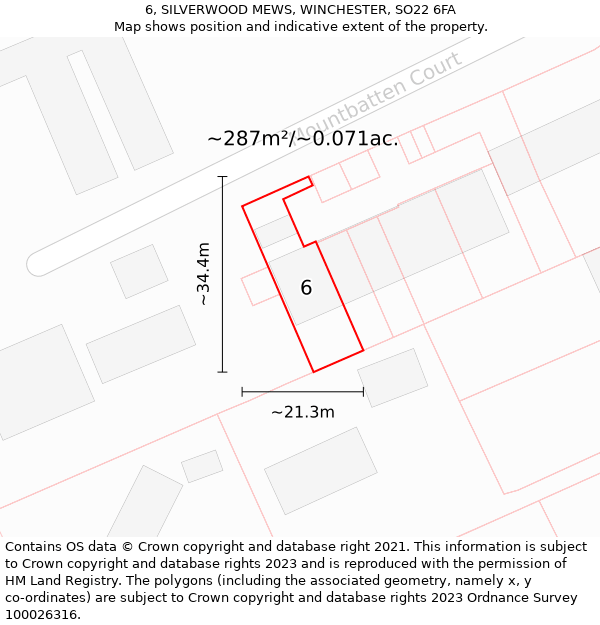 6, SILVERWOOD MEWS, WINCHESTER, SO22 6FA: Plot and title map