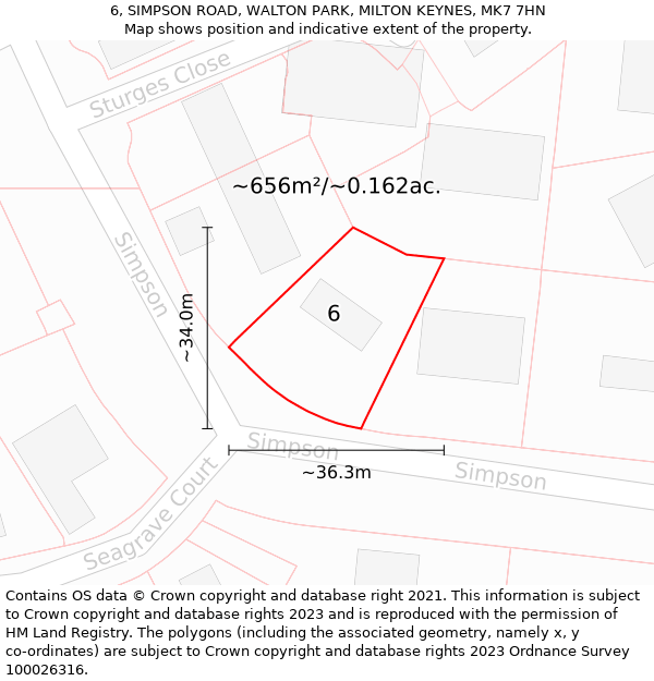 6, SIMPSON ROAD, WALTON PARK, MILTON KEYNES, MK7 7HN: Plot and title map