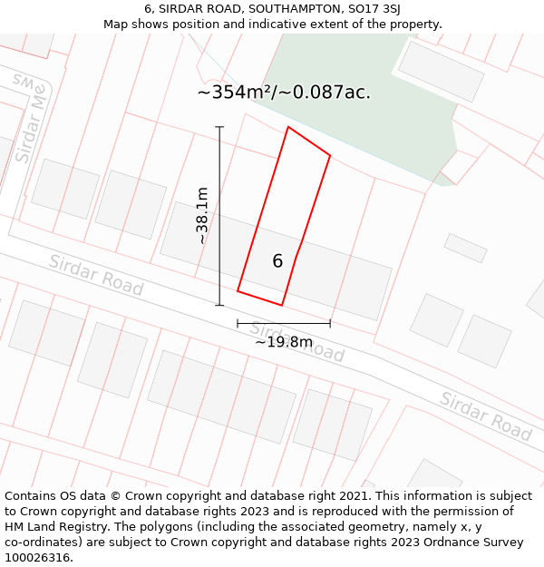 6, SIRDAR ROAD, SOUTHAMPTON, SO17 3SJ: Plot and title map