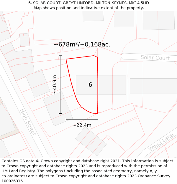 6, SOLAR COURT, GREAT LINFORD, MILTON KEYNES, MK14 5HD: Plot and title map