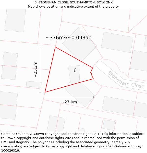 6, STONEHAM CLOSE, SOUTHAMPTON, SO16 2NX: Plot and title map