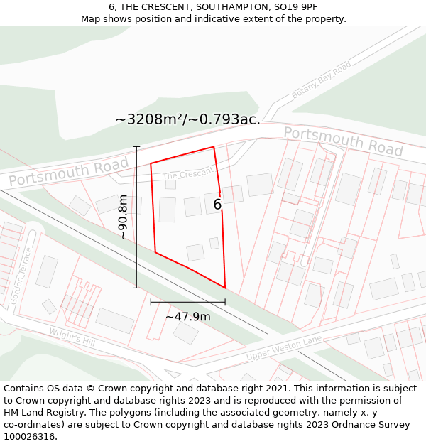 6, THE CRESCENT, SOUTHAMPTON, SO19 9PF: Plot and title map