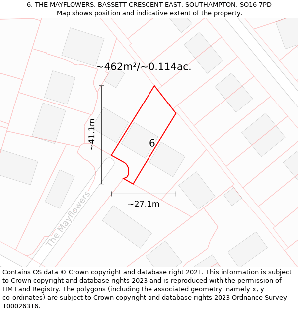 6, THE MAYFLOWERS, BASSETT CRESCENT EAST, SOUTHAMPTON, SO16 7PD: Plot and title map