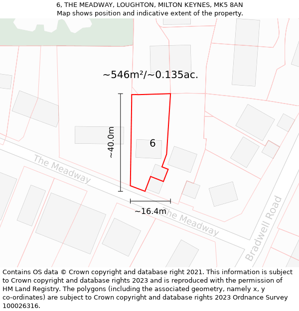 6, THE MEADWAY, LOUGHTON, MILTON KEYNES, MK5 8AN: Plot and title map