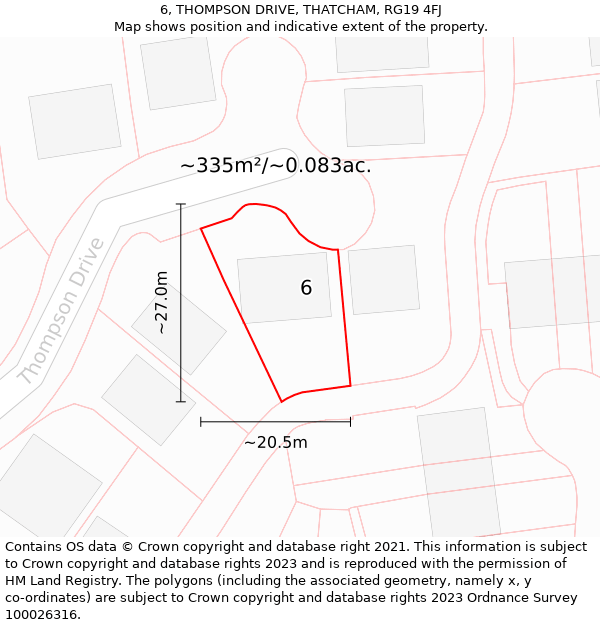 6, THOMPSON DRIVE, THATCHAM, RG19 4FJ: Plot and title map