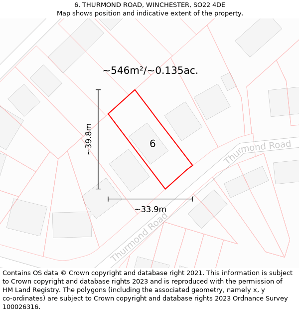 6, THURMOND ROAD, WINCHESTER, SO22 4DE: Plot and title map