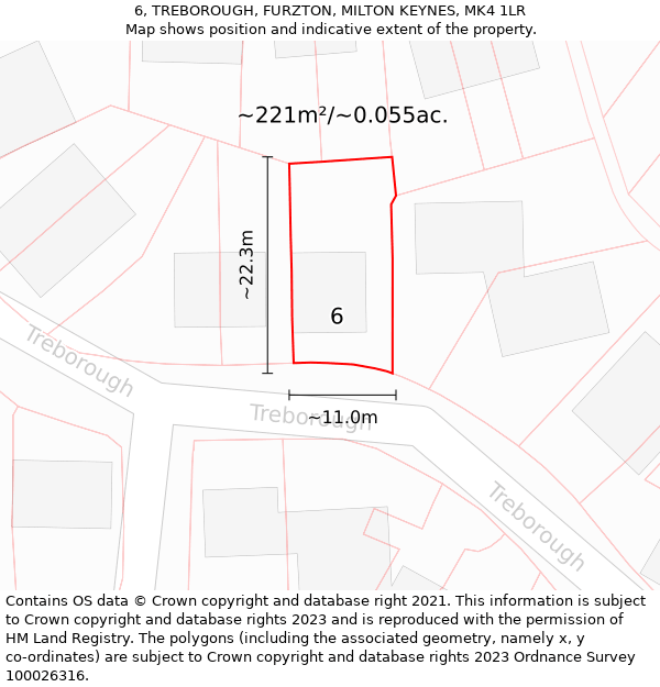 6, TREBOROUGH, FURZTON, MILTON KEYNES, MK4 1LR: Plot and title map