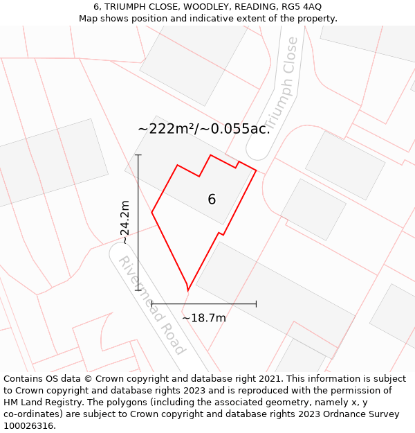 6, TRIUMPH CLOSE, WOODLEY, READING, RG5 4AQ: Plot and title map