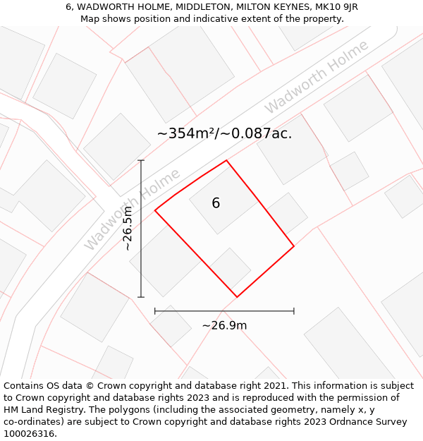 6, WADWORTH HOLME, MIDDLETON, MILTON KEYNES, MK10 9JR: Plot and title map