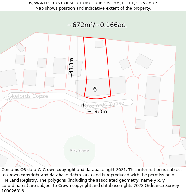 6, WAKEFORDS COPSE, CHURCH CROOKHAM, FLEET, GU52 8DP: Plot and title map