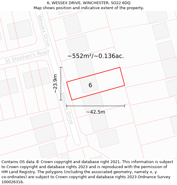 6, WESSEX DRIVE, WINCHESTER, SO22 6DQ: Plot and title map