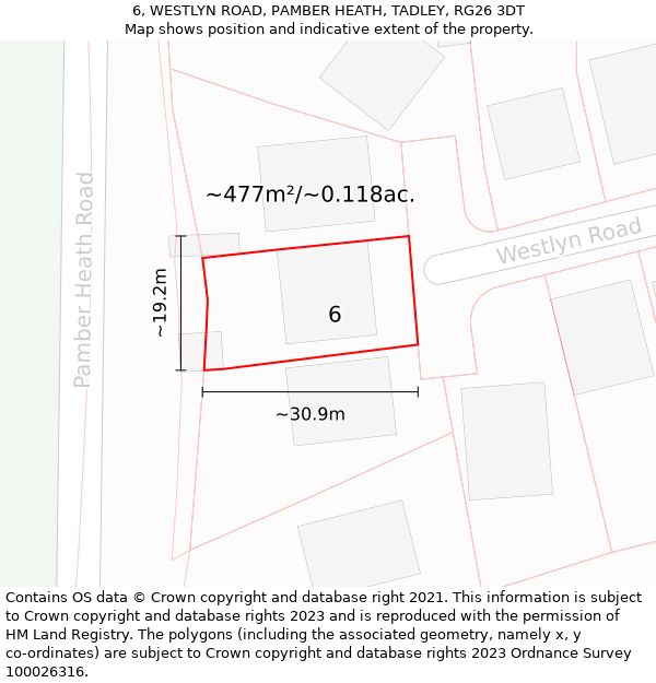 6, WESTLYN ROAD, PAMBER HEATH, TADLEY, RG26 3DT: Plot and title map