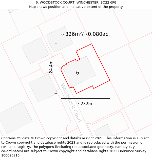 6, WOODSTOCK COURT, WINCHESTER, SO22 6FG: Plot and title map