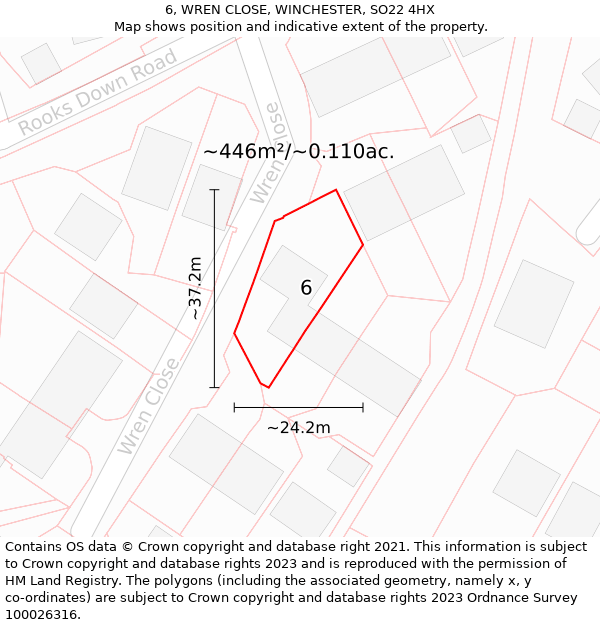 6, WREN CLOSE, WINCHESTER, SO22 4HX: Plot and title map