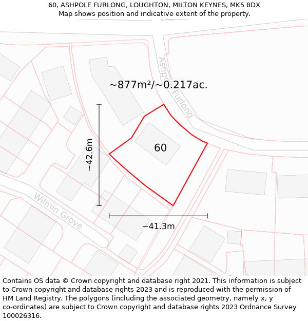 60, ASHPOLE FURLONG, LOUGHTON, MILTON KEYNES, MK5 8DX: Plot and title map