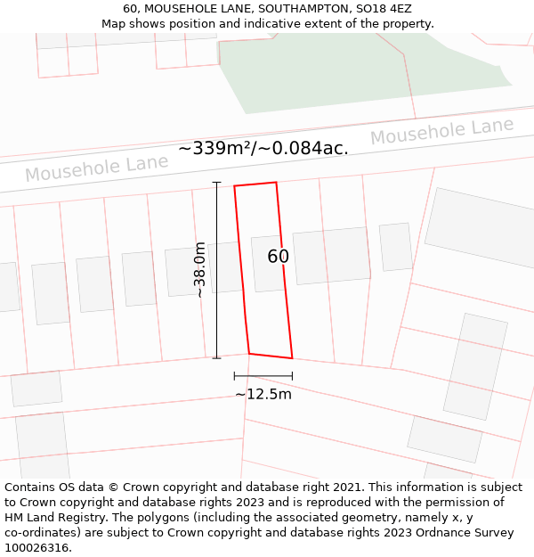 60, MOUSEHOLE LANE, SOUTHAMPTON, SO18 4EZ: Plot and title map