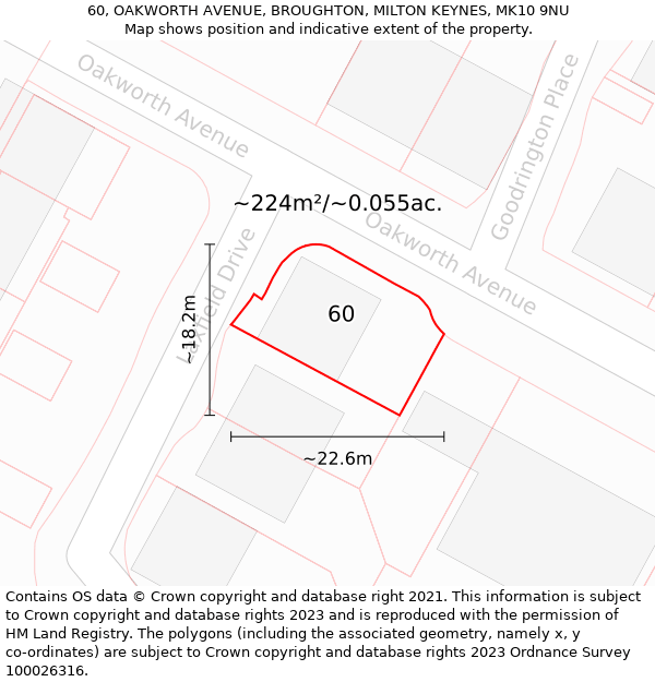 60, OAKWORTH AVENUE, BROUGHTON, MILTON KEYNES, MK10 9NU: Plot and title map