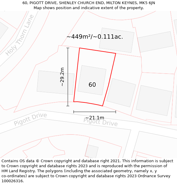 60, PIGOTT DRIVE, SHENLEY CHURCH END, MILTON KEYNES, MK5 6JN: Plot and title map