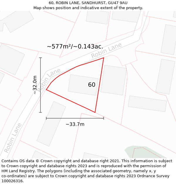 60, ROBIN LANE, SANDHURST, GU47 9AU: Plot and title map