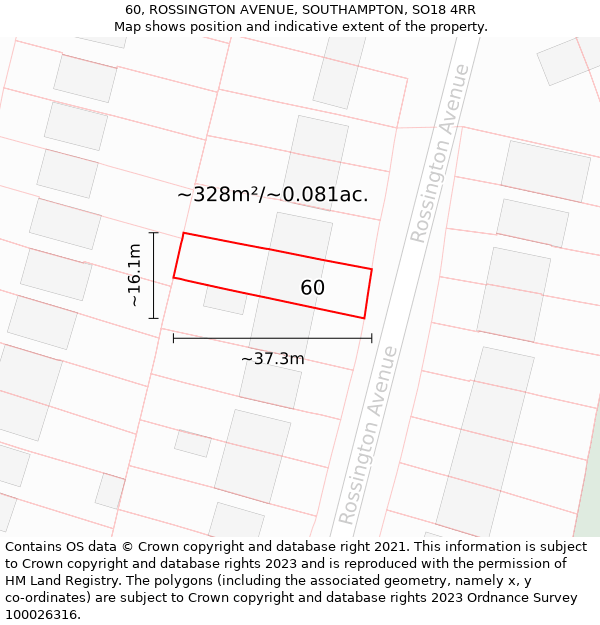 60, ROSSINGTON AVENUE, SOUTHAMPTON, SO18 4RR: Plot and title map