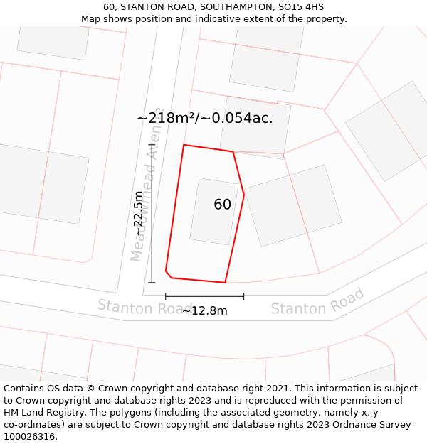 60, STANTON ROAD, SOUTHAMPTON, SO15 4HS: Plot and title map