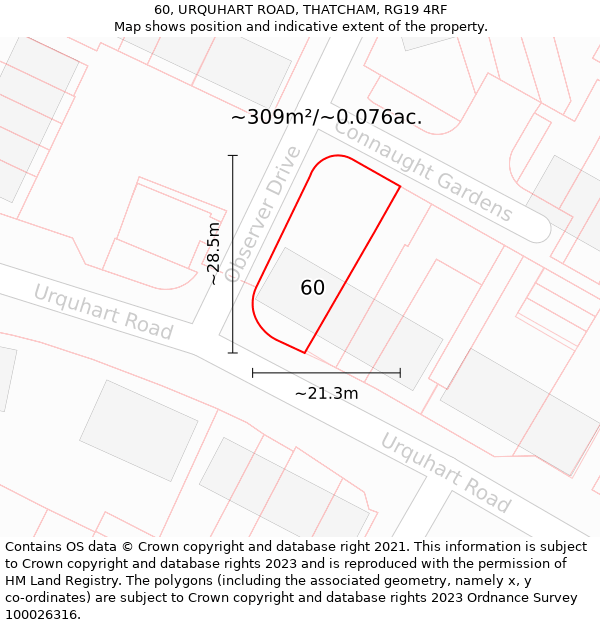 60, URQUHART ROAD, THATCHAM, RG19 4RF: Plot and title map