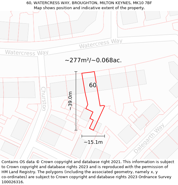 60, WATERCRESS WAY, BROUGHTON, MILTON KEYNES, MK10 7BF: Plot and title map