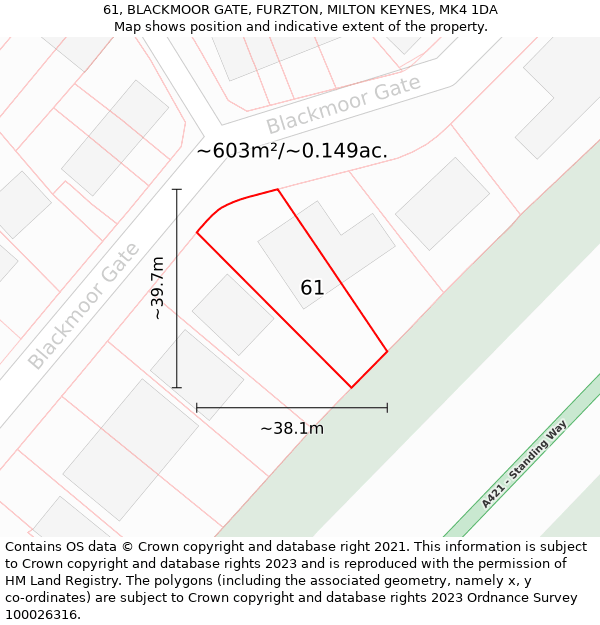 61, BLACKMOOR GATE, FURZTON, MILTON KEYNES, MK4 1DA: Plot and title map