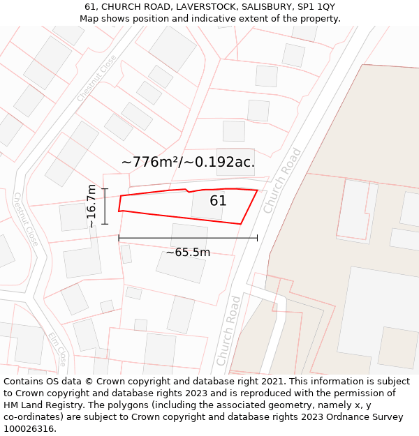 61, CHURCH ROAD, LAVERSTOCK, SALISBURY, SP1 1QY: Plot and title map