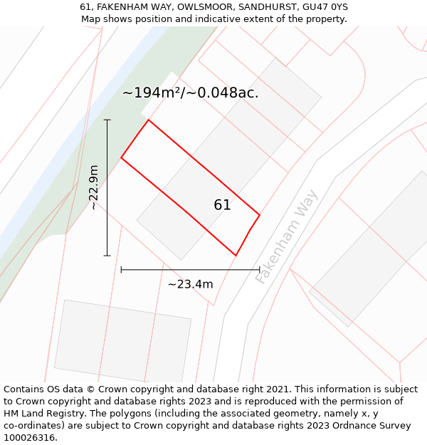 61, FAKENHAM WAY, OWLSMOOR, SANDHURST, GU47 0YS: Plot and title map