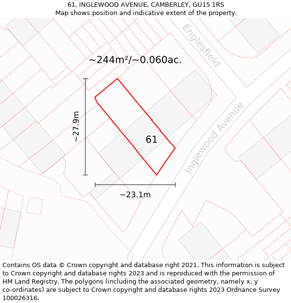 61, INGLEWOOD AVENUE, CAMBERLEY, GU15 1RS: Plot and title map