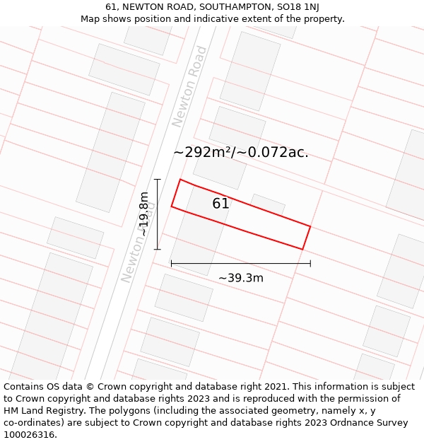 61, NEWTON ROAD, SOUTHAMPTON, SO18 1NJ: Plot and title map