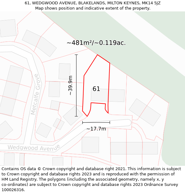 61, WEDGWOOD AVENUE, BLAKELANDS, MILTON KEYNES, MK14 5JZ: Plot and title map